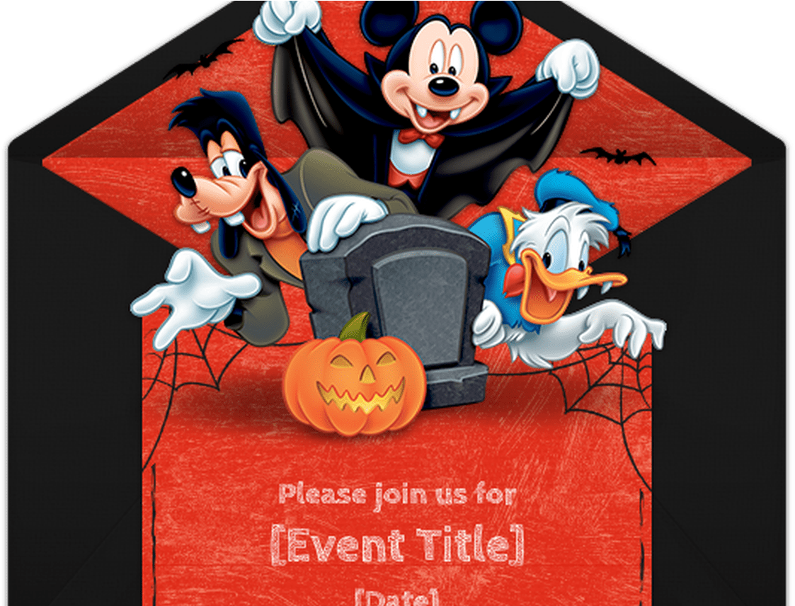 Free Mickey Mouse Halloween Invitations In 2018 Disney - Disney Halloween Party Invitation (1368x855), Png Download