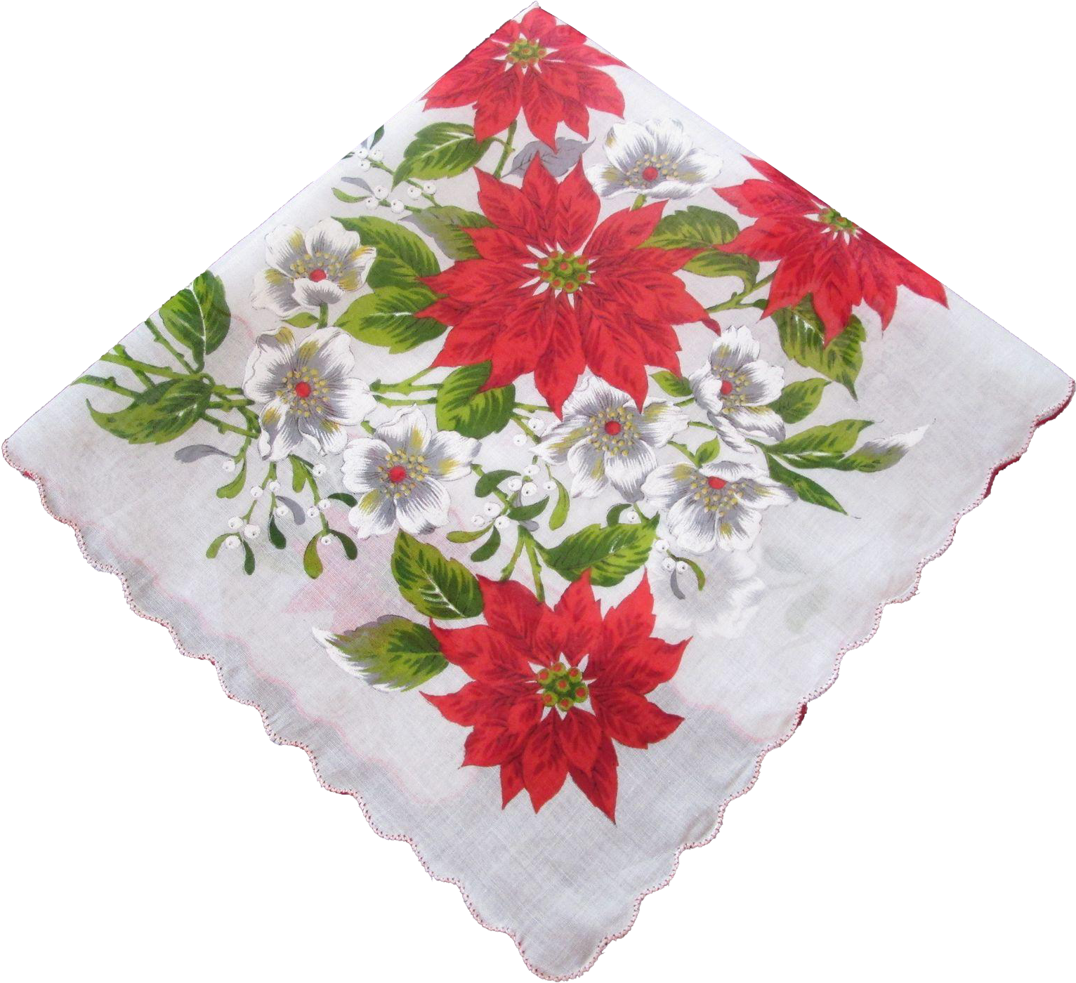 Christmas Hanky Hankie Vintage 1950s Poinsettia Flowers - Artificial Flower (1531x1531), Png Download