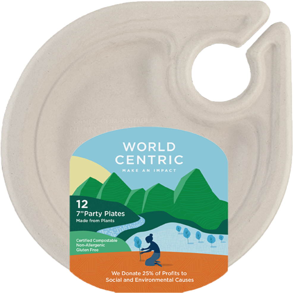 7" Party Plate With Wine Glass Holder - World Centric (1000x1000), Png Download