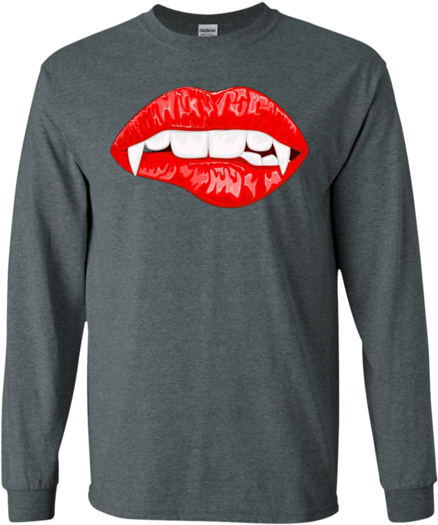 Red Female Lips With Vampire Fangs Halloween Horror - Father's Day T Shirt - Grandpa The Man The Myth (1024x1024), Png Download
