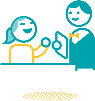 Happy Customer Talking To Waiter (400x337), Png Download