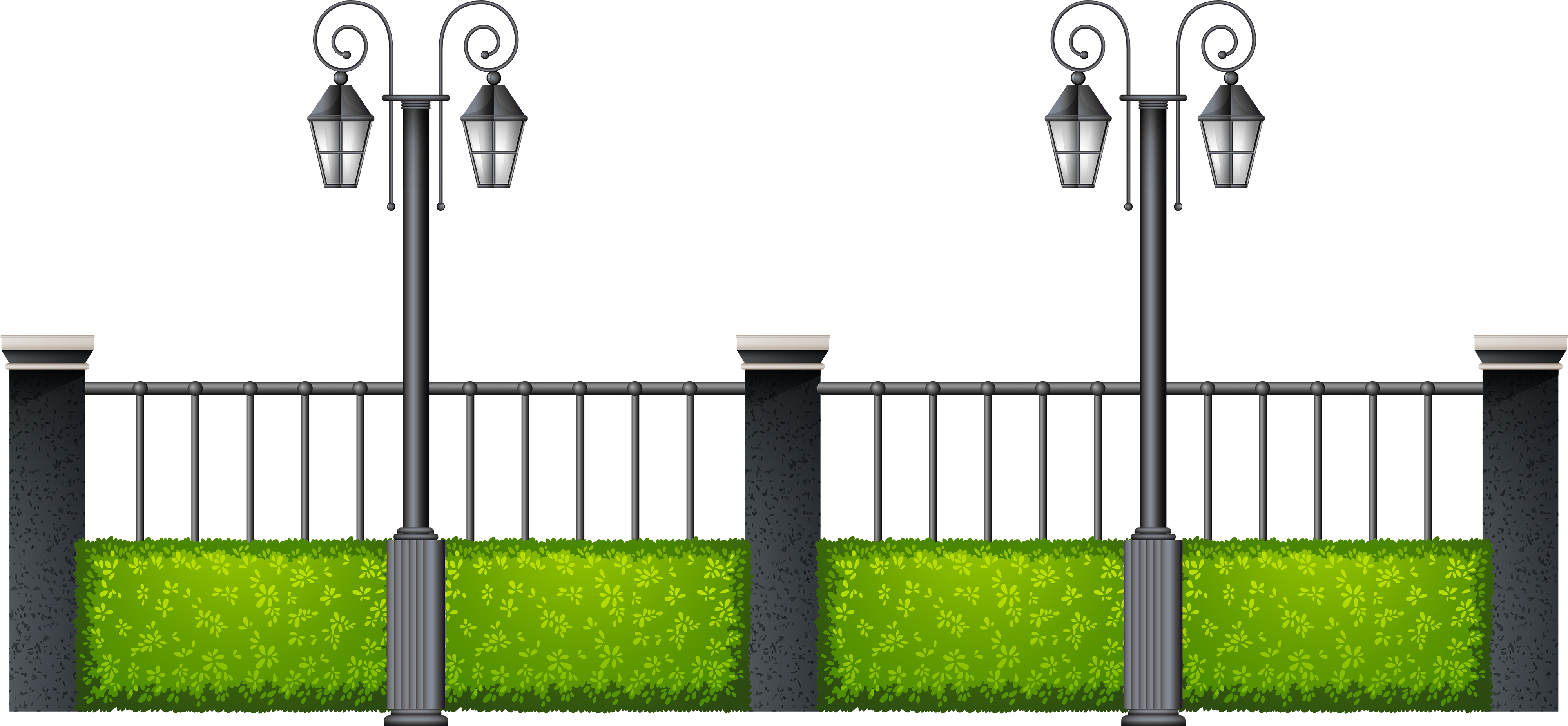 Metal Fence With Streetlights Png Clipart - Street Lights Clipart Png (4000x1920), Png Download