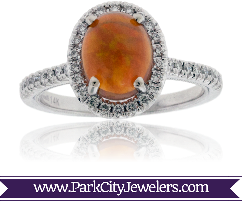 Oval Ethiopian Opal And Diamond Halo Ring - Mountain And Elk Scene Oval Necklace (800x800), Png Download