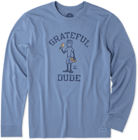 Men's Grateful Dude Jake Long Sleeve Crusher Tee - Life Is Good (480x480), Png Download
