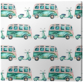 Watercolor Hippie Camper Van And Scooter Canvas Print - Las Chicas De Canterbury - Wright Kim (400x400), Png Download