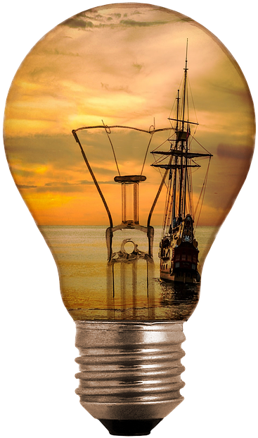 Light Bulb, Ship, Sea, Sunset, Abendstimmung, Sunlight - Electricity Bulb (480x640), Png Download