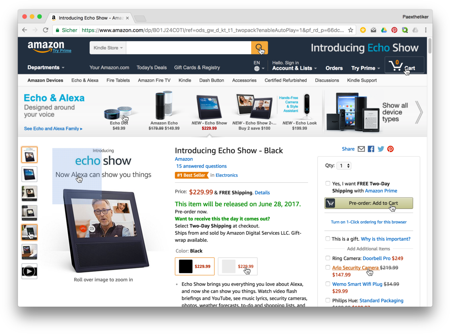 They Are Also Using The Hand Cursor For Every Interactive - Amazon Echo Show (black) (1600x1189), Png Download