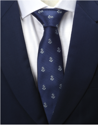 Navy W/white Anchor Silk Tie - Necktie (750x450), Png Download