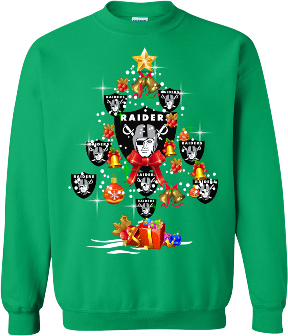 Oakland Raiders Christmas Tree Sweatshirt - Shirt (1155x1155), Png Download