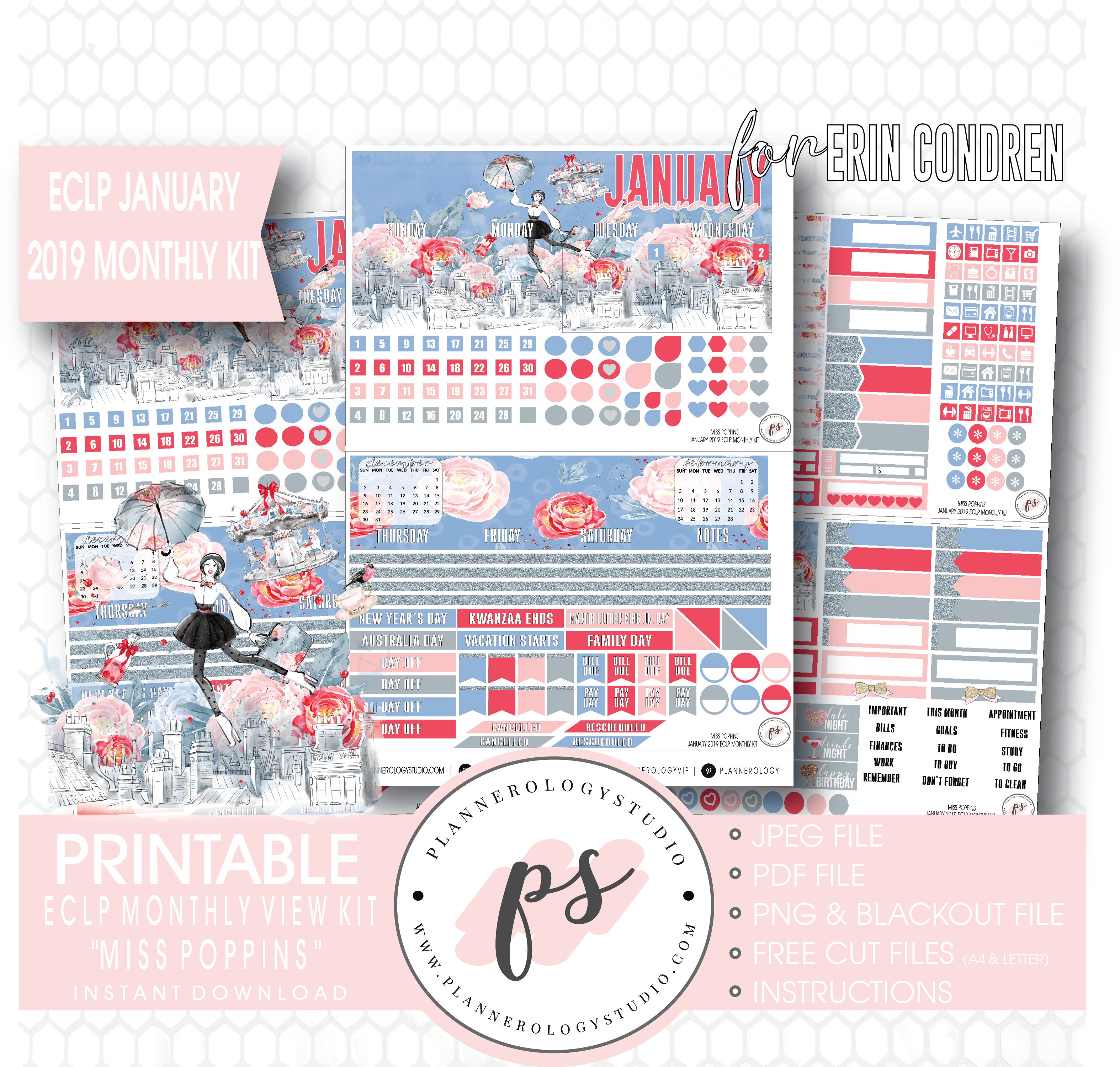 Miss Poppins January 2019 Monthly View Kit Digital - Brochure (3181x3000), Png Download