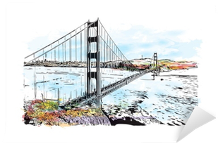 Watercolor Splash With Sketch Of Golden Gate, San Francisco, - Golden Gate Water Color (400x400), Png Download