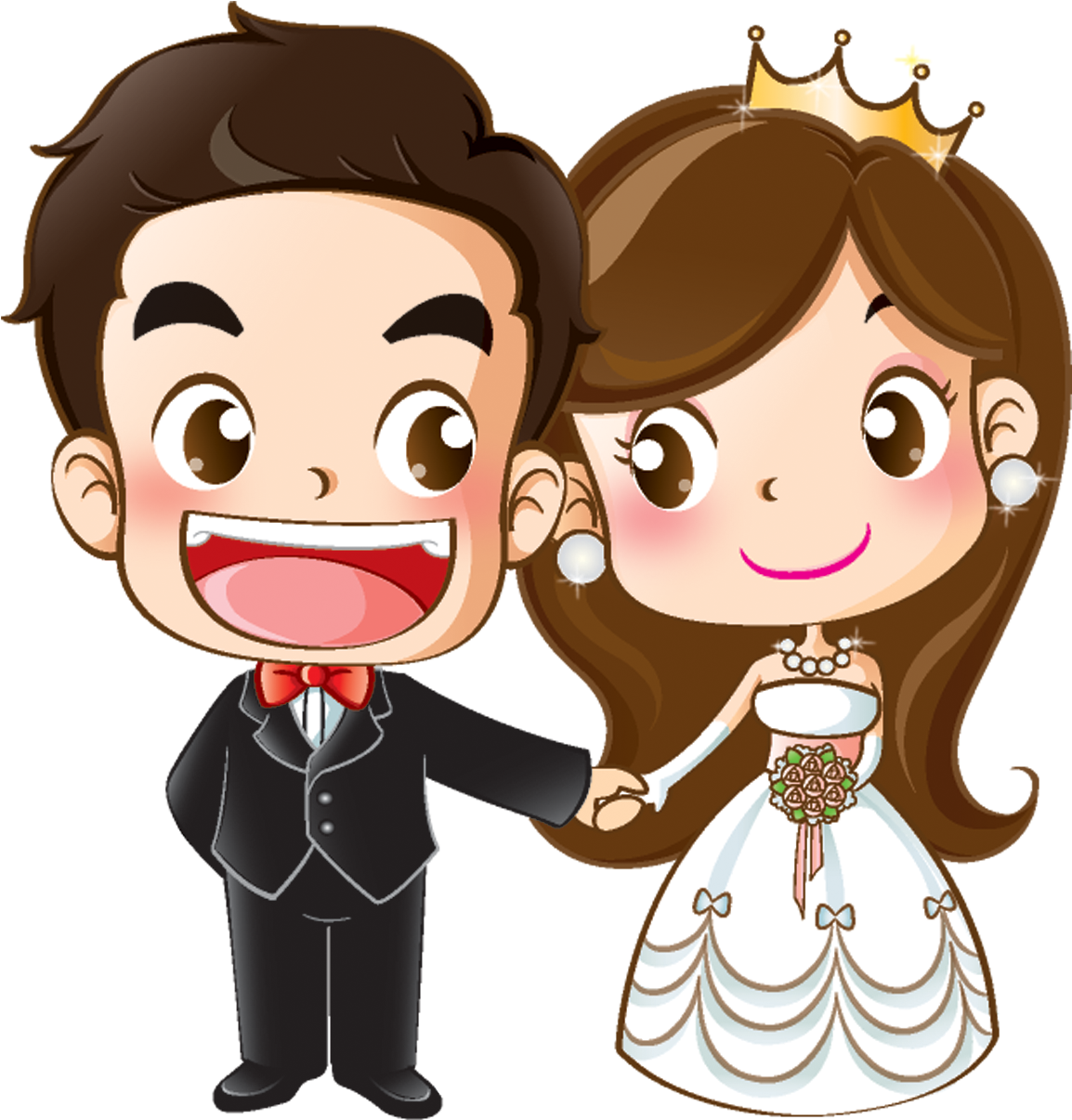 Hand Drawn Cartoon Groom Bride Decoration Vector - Cartoon Wedding (1024x846), Png Download