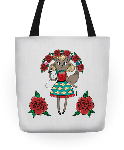 Tattooed Kitty Tote - Top (484x484), Png Download