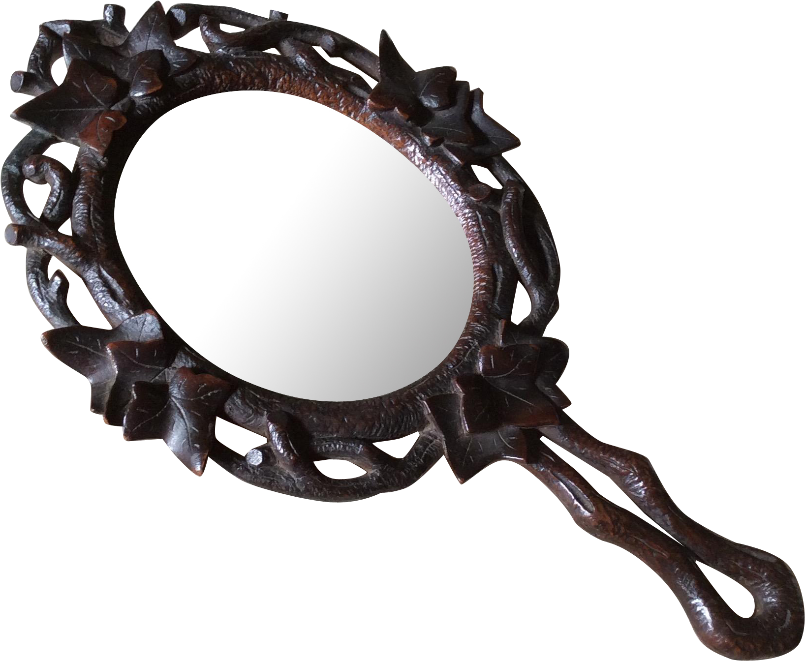 Antique German Black Forest Carved Wood Hand Mirror, - Picture Frame (1635x1635), Png Download