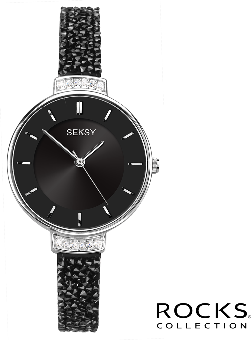 Seksy Rocks® Rhodium Plated Bracelet Watch - Sekonda Seksy Ladies Watch Black (1180x1180), Png Download