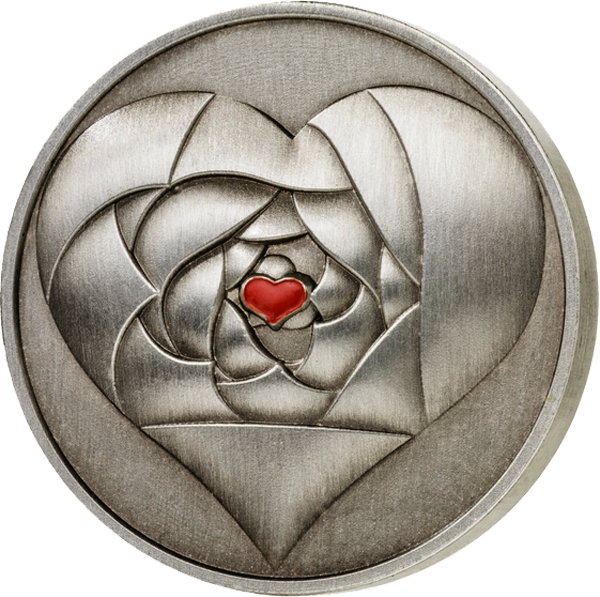 Cook Islands 2016 1$ Rose In Your Heart 1/2 Oz Antique - Silver (600x597), Png Download