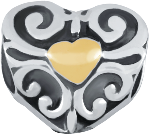 10ct Yellow Gold & Sterling Silver Heart Charm By Emma - Silver (600x600), Png Download