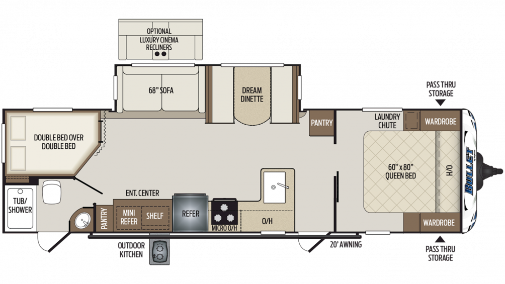 2019 Bullet 290bhs Floor Plan Img - Caravan (1004x565), Png Download