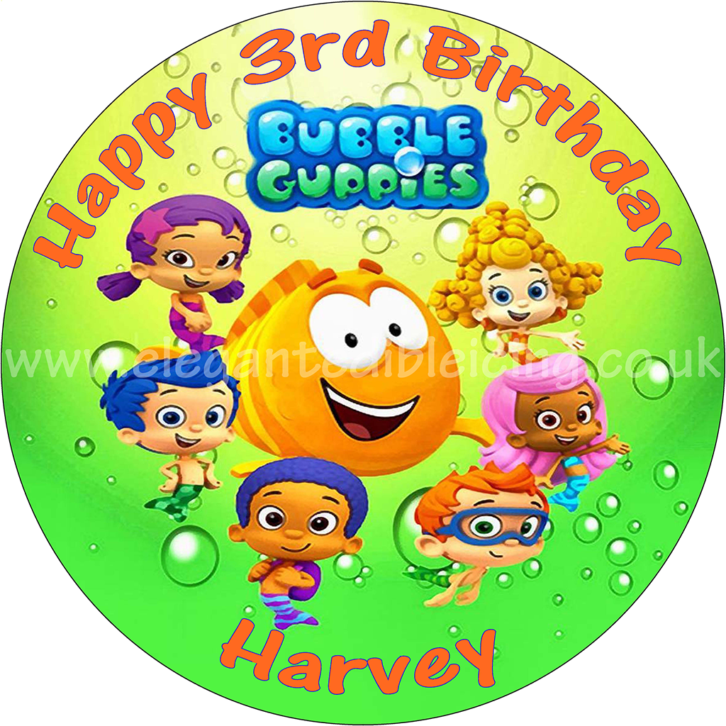 Bubble Guppies Green Personalised Edible Round Cake - Bubble Guppies (1024x1024), Png Download