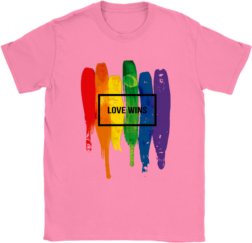 Watercolor Lgbt Love Wins Rainbow Paint Typographic - T-shirt (1024x1024), Png Download