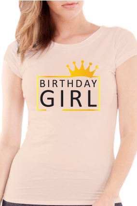 Birthday Girl Round Neck Half Sleeve Girl's Light Peach - T Shirt Birthday Girl Png (284x426), Png Download