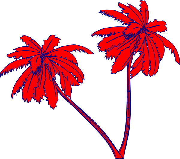Red And Blue Palm Trees Clip Art At Clker - Transparent Palm Tree Vector Png (600x531), Png Download
