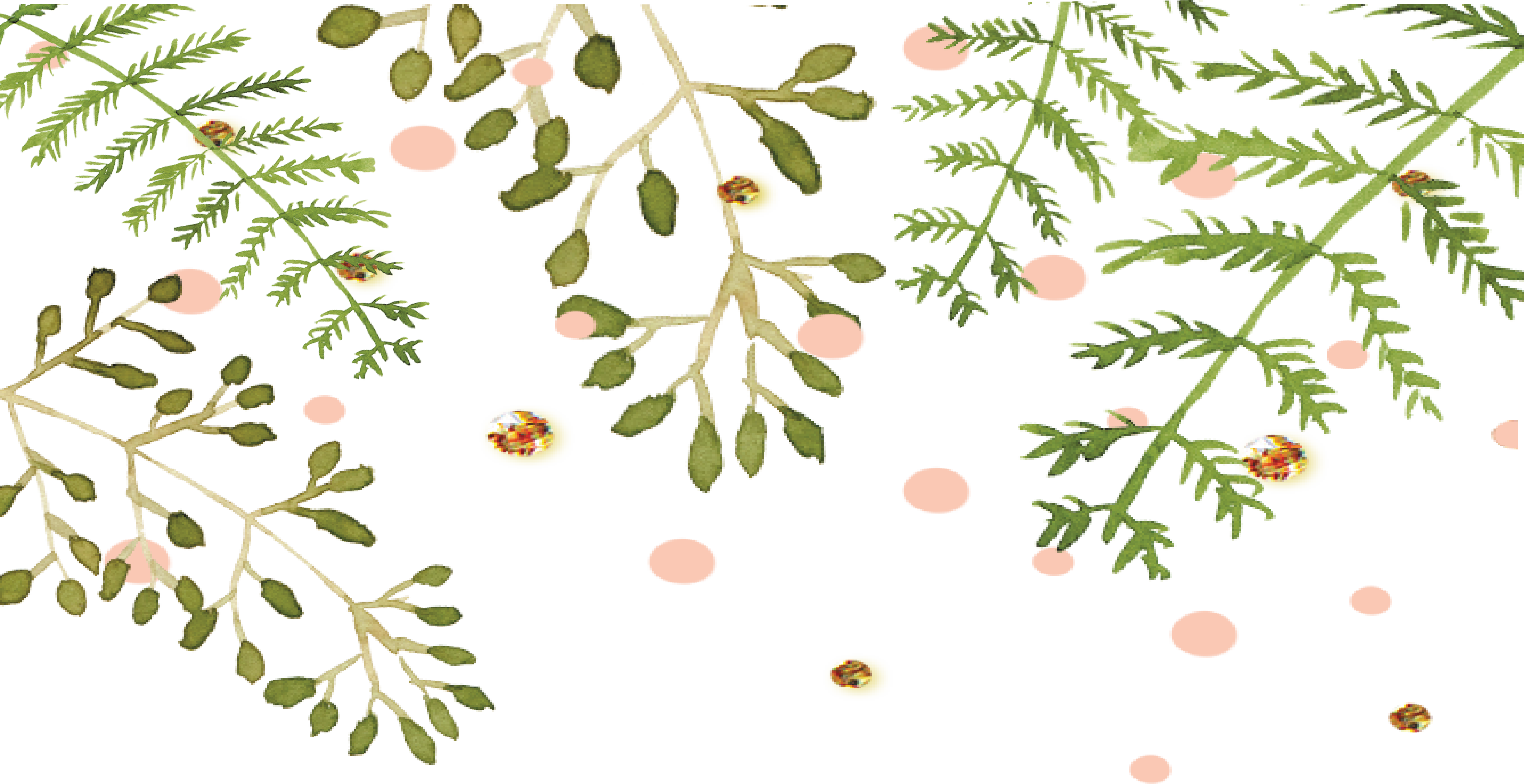 Floral W Dots Pink Green Gold - Pink And Green Floral (5849x3009), Png Download