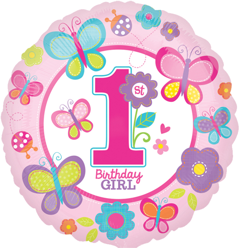 18" Sweet Birthday Girl Foil Balloons - Butterfly 1st Birthday (500x500), Png Download