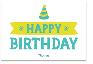Party Hat Landscape Flat Birthday Card - Graphic Design (440x300), Png Download