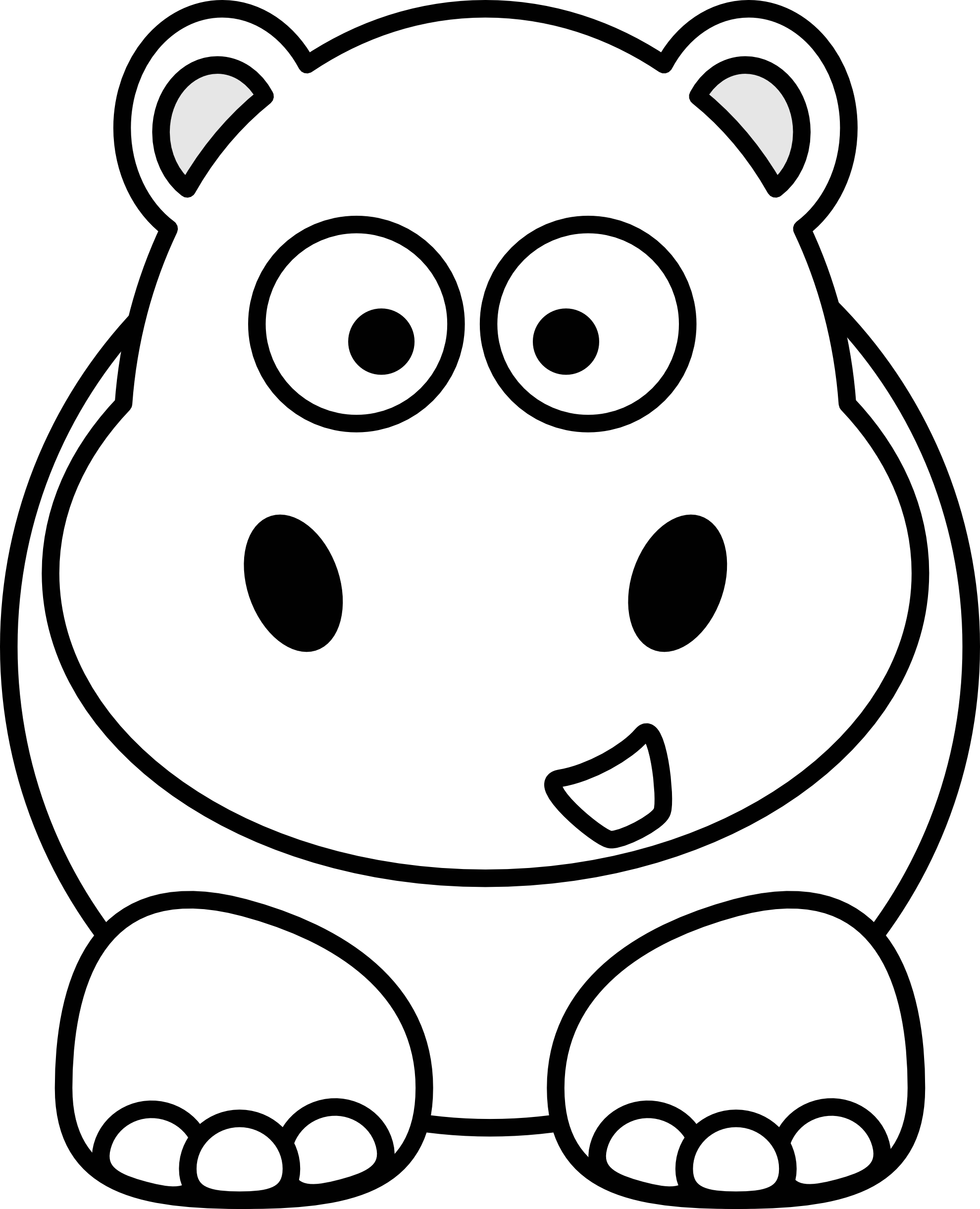 Hippo Clipart Jungle Animal - Animals Black And White Clipart (1331x1643), Png Download