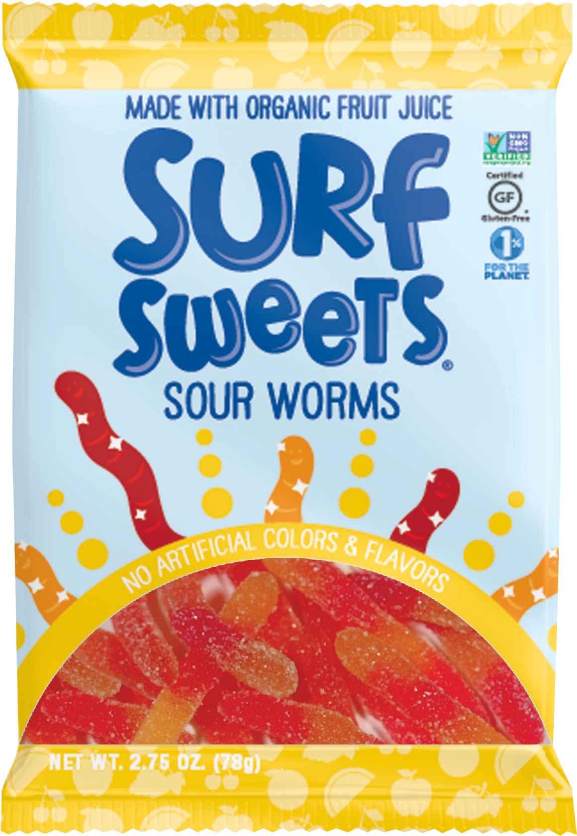 Surf Sweets Sour Worms - Surf Sweets Gummy Worms - Sour - Pack Of 12 - 2.75 (1777x1777), Png Download