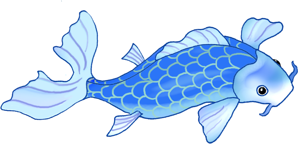 Very Blue Koi Fish Two - Koi Fish With Color Drawing (1063x611), Png Download
