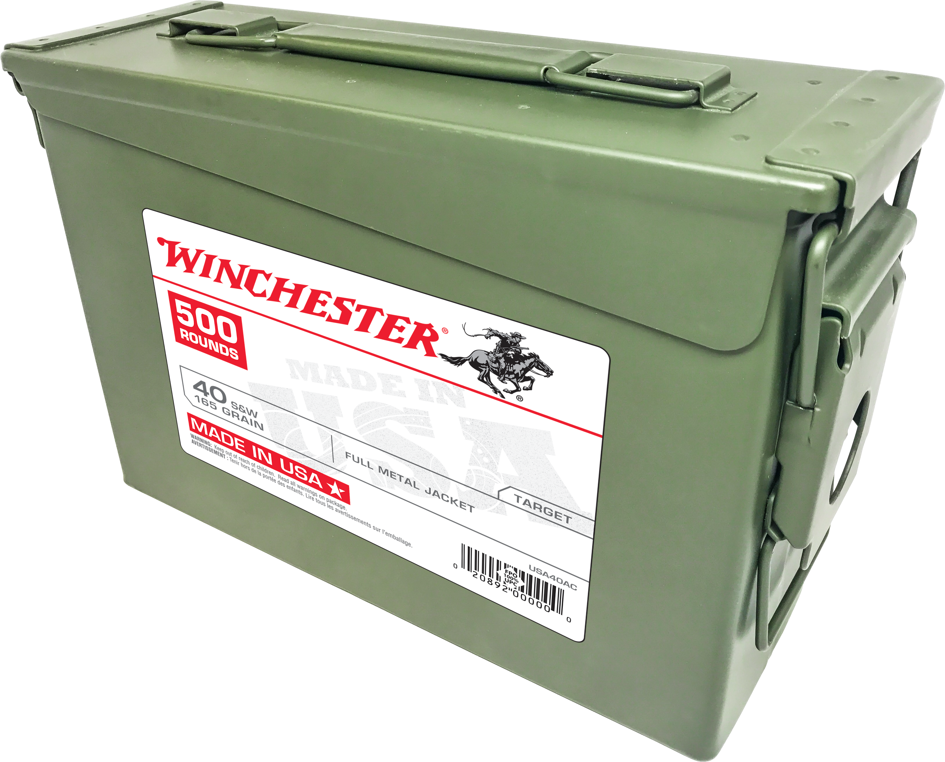 Winchester Ammo Usa40ac Usa Centerfire 40 Smith & Wesson - Winchester Repeating Arms Company (3250x2621), Png Download