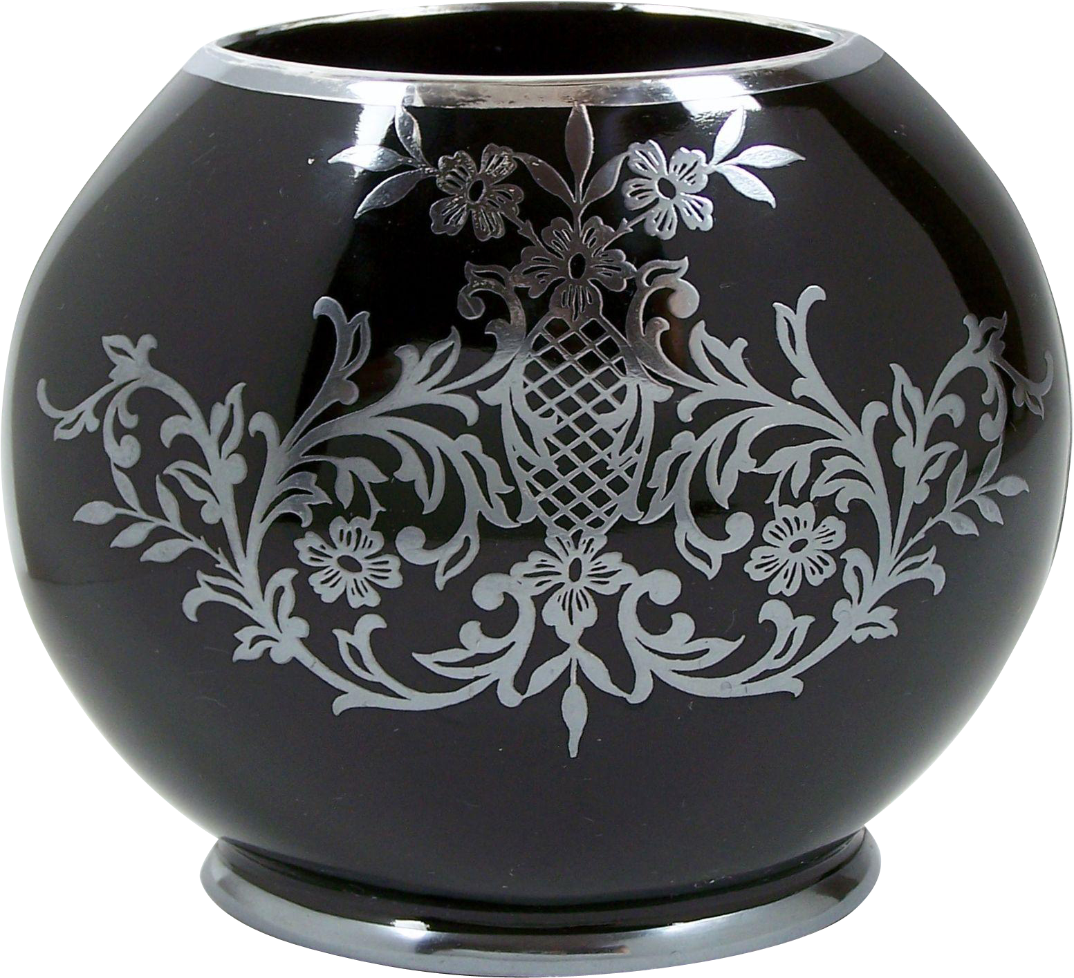 Vintage Black Amethyst Glass Vase Sterling Silver Floral - Vase (1552x1552), Png Download