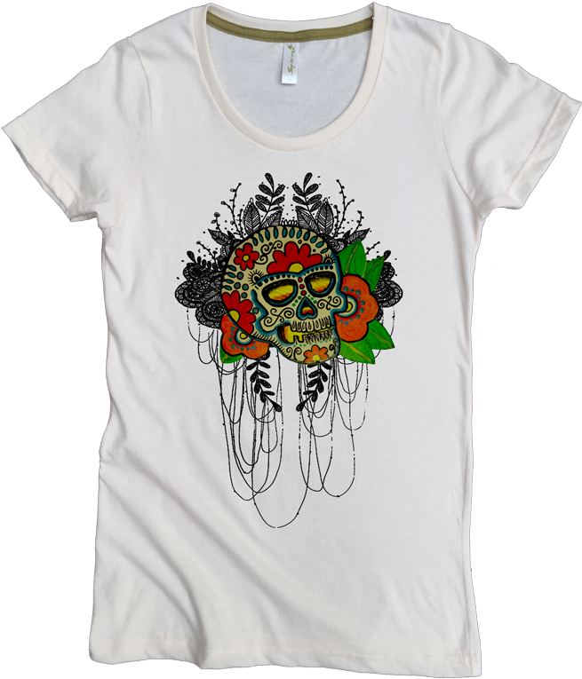 Flower Skull 7 W Natural - Asheville Apparel (792x782), Png Download