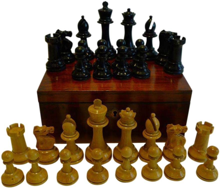 Antique English Weighted Boxwood Chess Set With Storage - Chess (880x880), Png Download