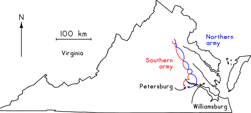 The Red Line Indicates The Path Of The Southern Army - Diagram (850x382), Png Download