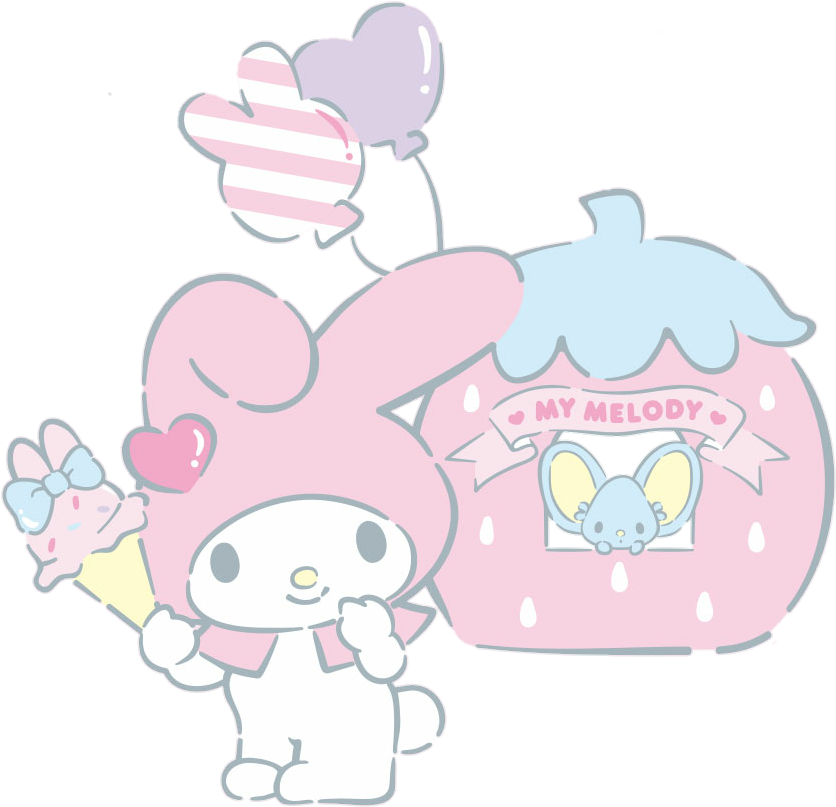 Mymelody Melody Mouse Icecream Pink Cute Balloon Strawb - Balloon (863x835), Png Download