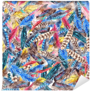 Watercolor Colorful Feather Seamless Pattern Background - Jersey Digitaldruck Federn Bunt (400x400), Png Download