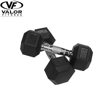 Valor Fitness Rubber Dumbbells 15 Lbs - 10 Lb Rubber-hex Dumbbell Pair (360x360), Png Download