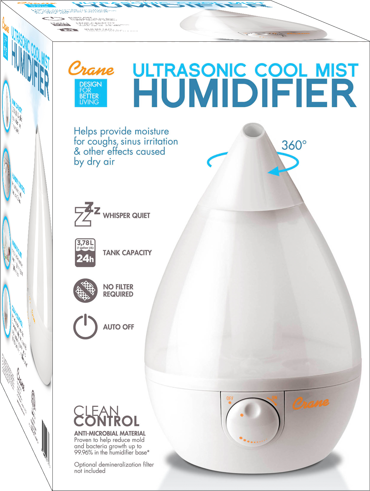 White Drop Cool Mist Humidifier - Crane Adorable Ultrasonic Cool Mist Humidifier With (1672x1835), Png Download