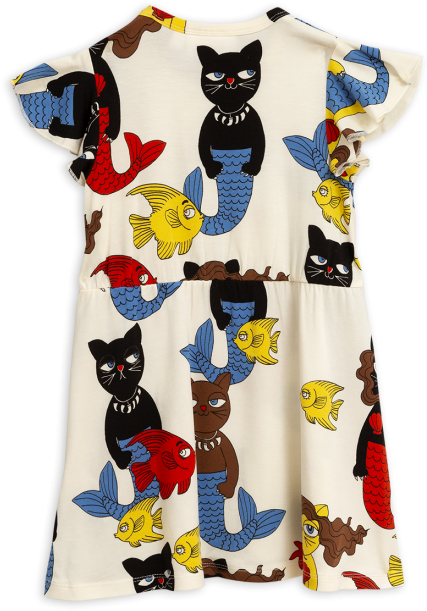 Mini Rodini Kids' Cat Mermaid Dress Off White (786x786), Png Download