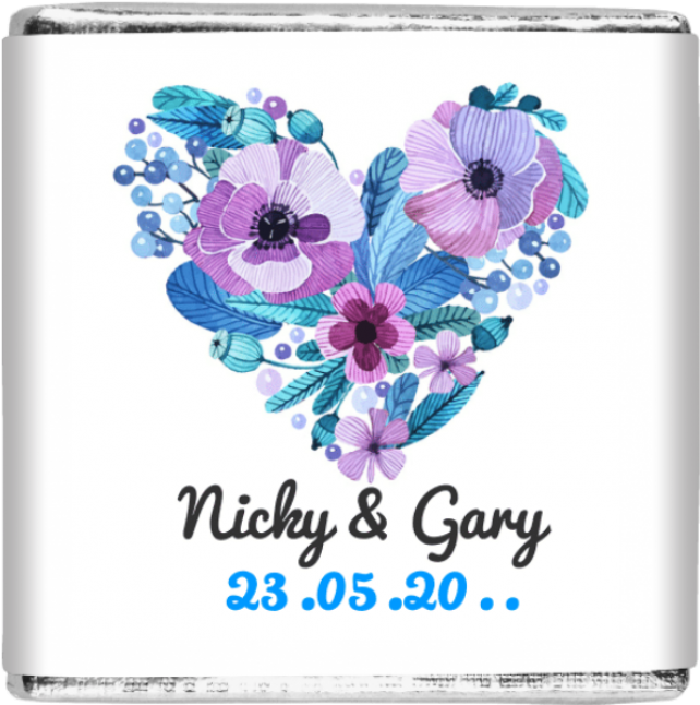 25 X Blue Flowers Heart Chocolate Favours - Spring Floral Heart - Tote Bags (800x800), Png Download