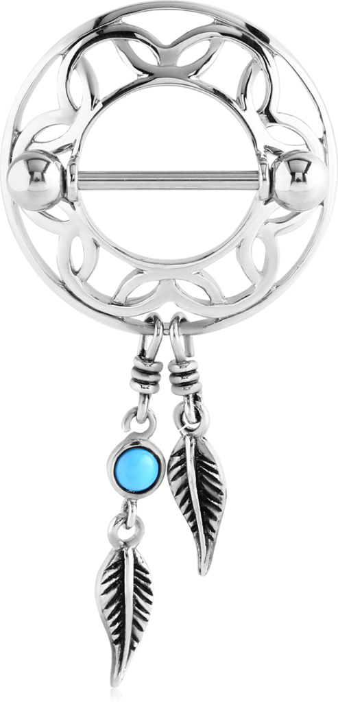 Stainless Steel Nipple Shield With Turquoise Feather - Rose Gold Surgical Steel Turquoise Nipple Shield (1.6 (493x1024), Png Download