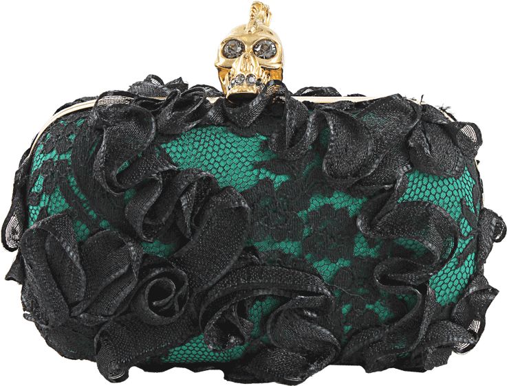 Alexander Mcqueen Green/black Lace And Ribbon Skull - Lace (960x960), Png Download