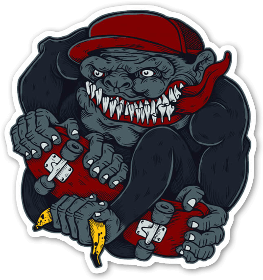 Skate Gorilla Sticker - Cartoon (568x600), Png Download
