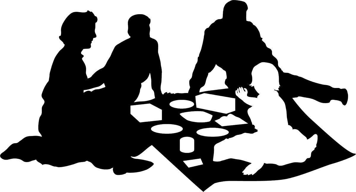 Family Picnic Black Silhouette - People Picnic Silhouette (1200x648), Png Download