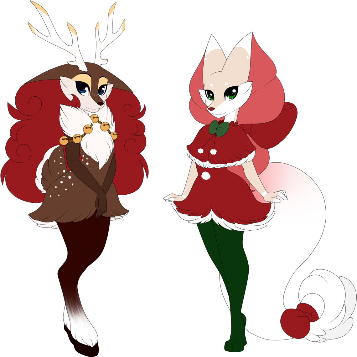 Braixen / Winter Sawsbuck And A Braixen / Delibird - Cartoon (1280x1394), Png Download