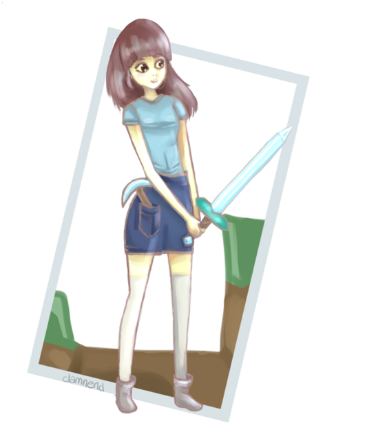 Minecraft By Wildliongirl On - Fem Steve Minecraft Art (1192x670), Png Download