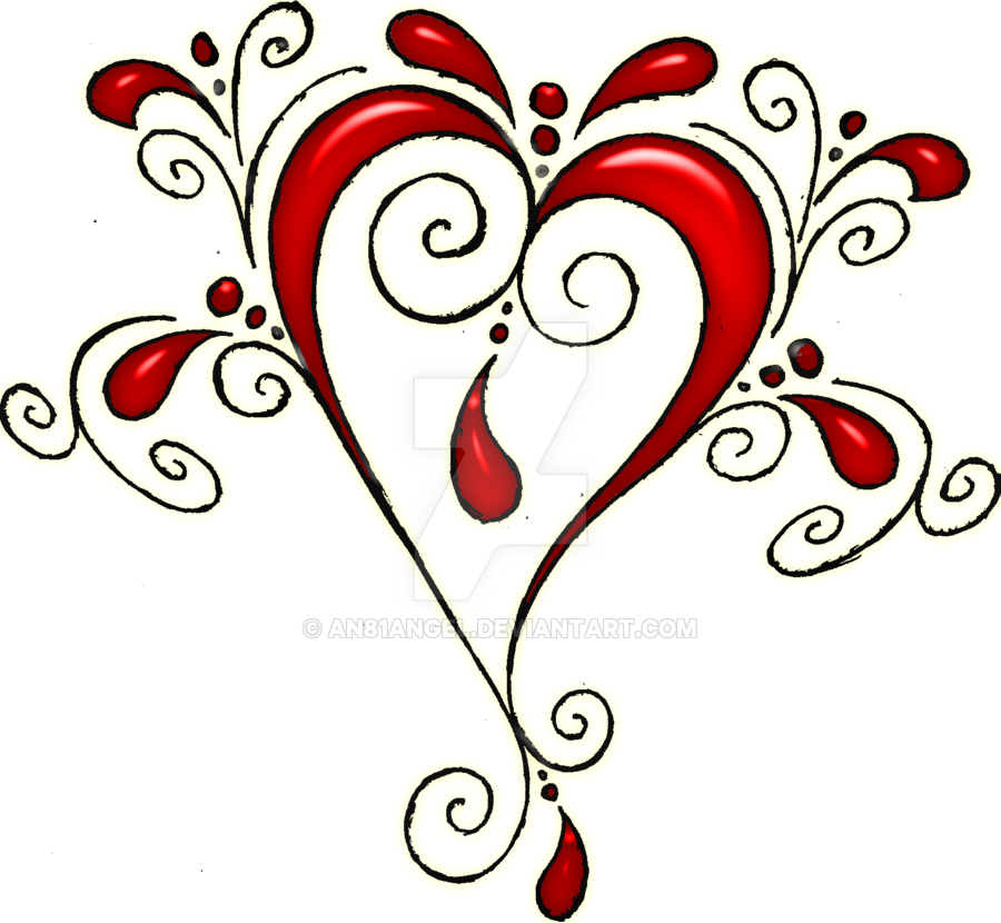 Heart Swirls Red-black By An81angel On Deviantart Clip - Clip Art (900x830), Png Download